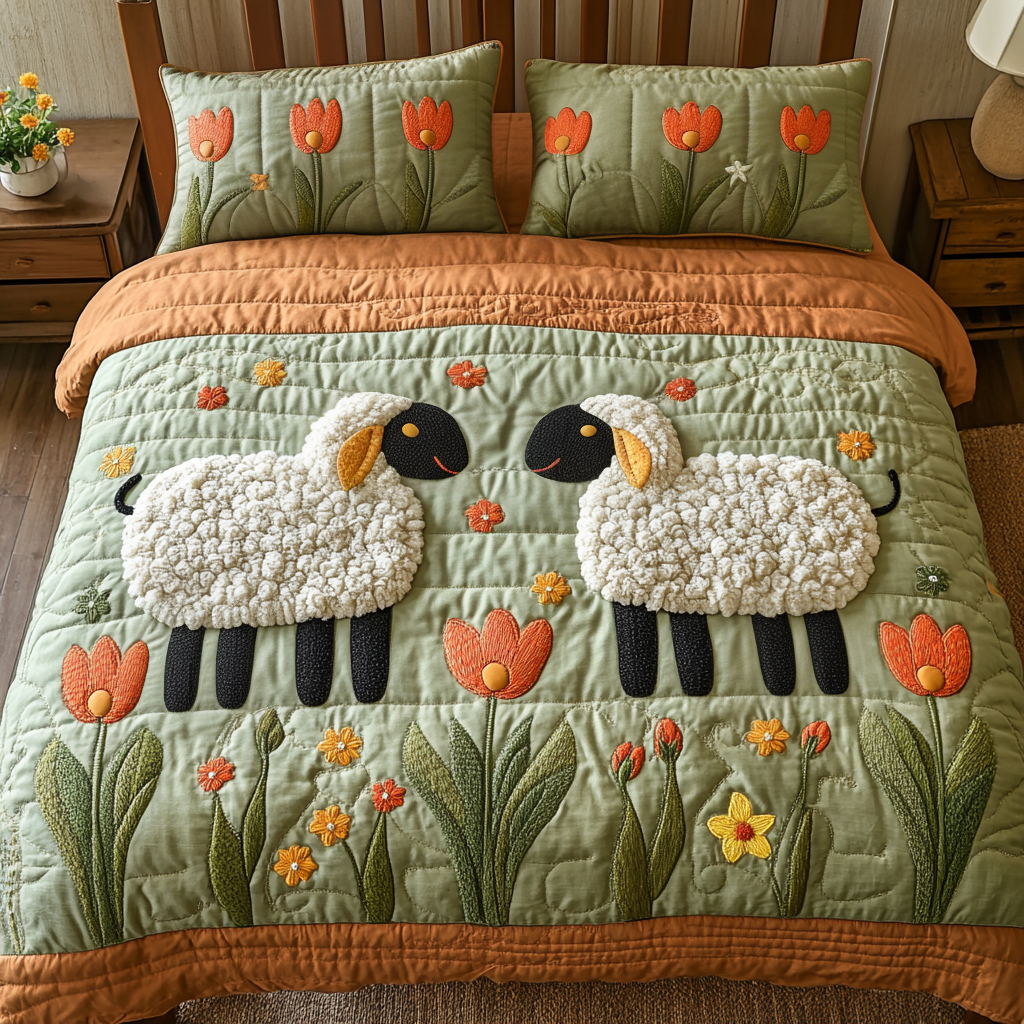 Cloudy Comfort Quilted Bedding Set Bed Decorations Novelty Sheep Gifts