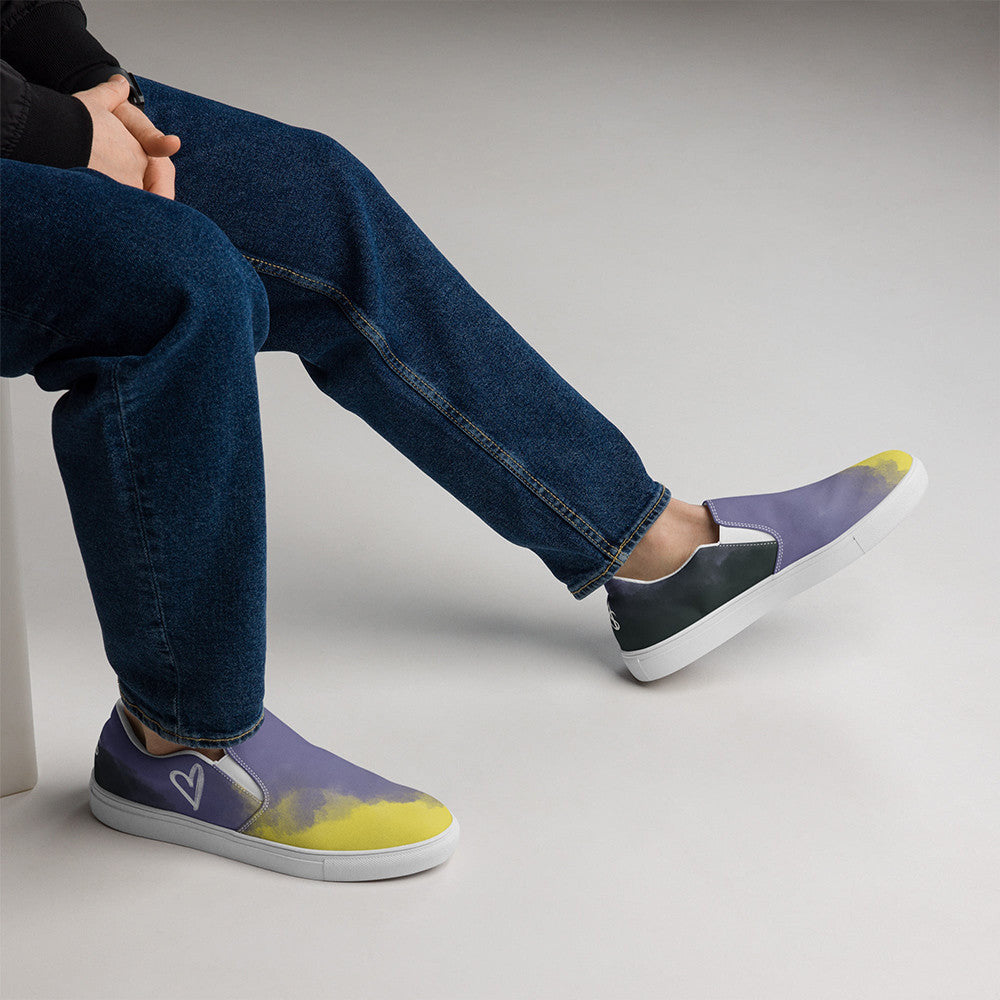 Cloudy Non Binary Slip On Sneakers LGBTQ Pride Non Binary Shoes Human Right Campaign Merch Cloudy Non Binary Slip On Sneakers LGBTQ Pride Non Binary Shoes Human Right Campaign Merch