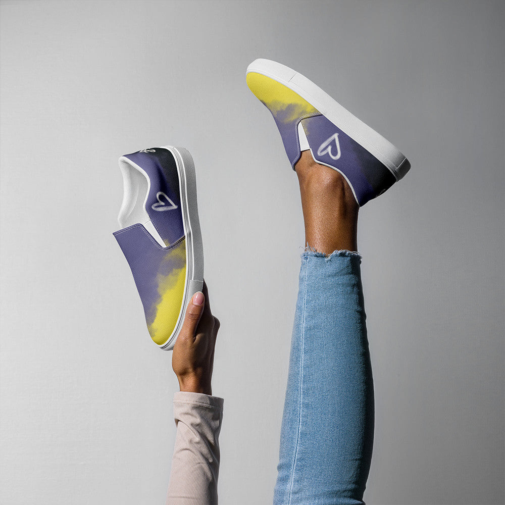 Cloudy Non Binary Slip On Sneakers LGBTQ Pride Non Binary Shoes Human Right Campaign Merch Cloudy Non Binary Slip On Sneakers LGBTQ Pride Non Binary Shoes Human Right Campaign Merch