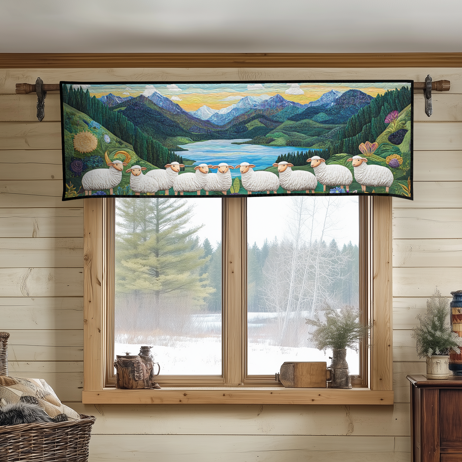 Cloudy Sheep Quilted Valance Rustic Window Topper Valance Useful Gifts For Sheep Farmers