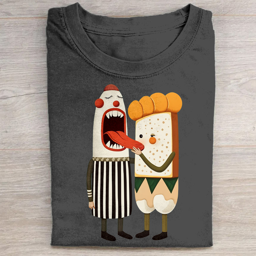 Clown And Bread Character Graphic T-Shirt Funny Merch Best Gift For Cartoon Fans