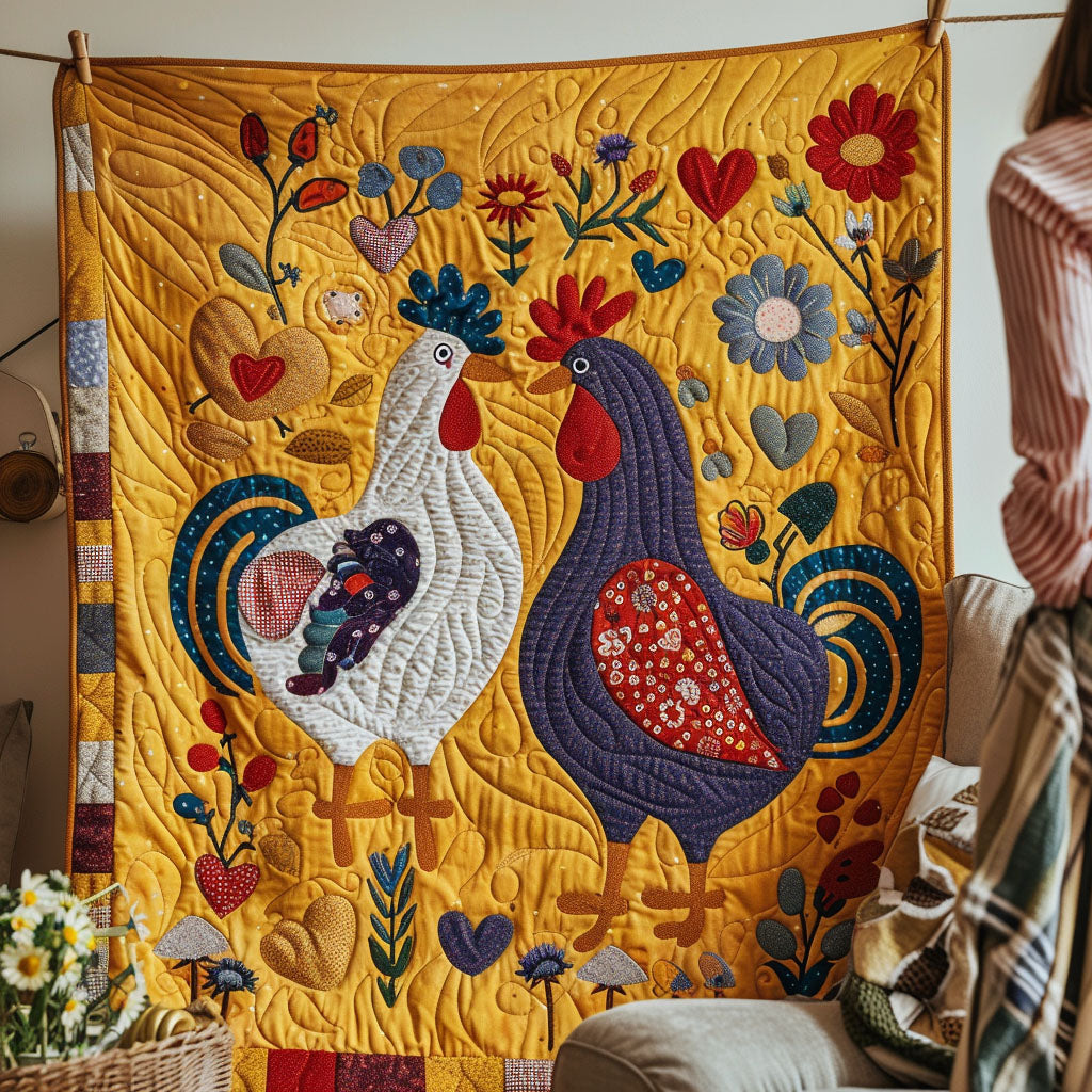 Cluck and Blossom Haven Quilted Blanket Chicken Lover Presents