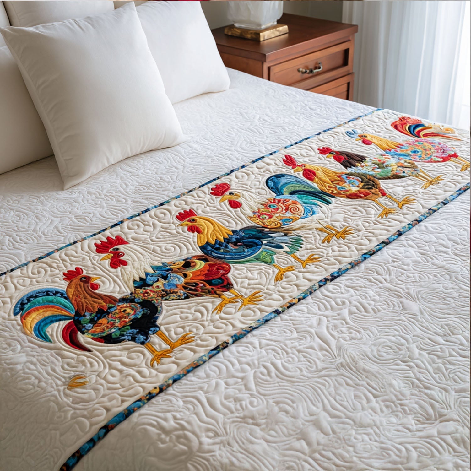 Cluck Celebration Quilted Bed Runner Bed Decor Gifts For Chicken Lovers