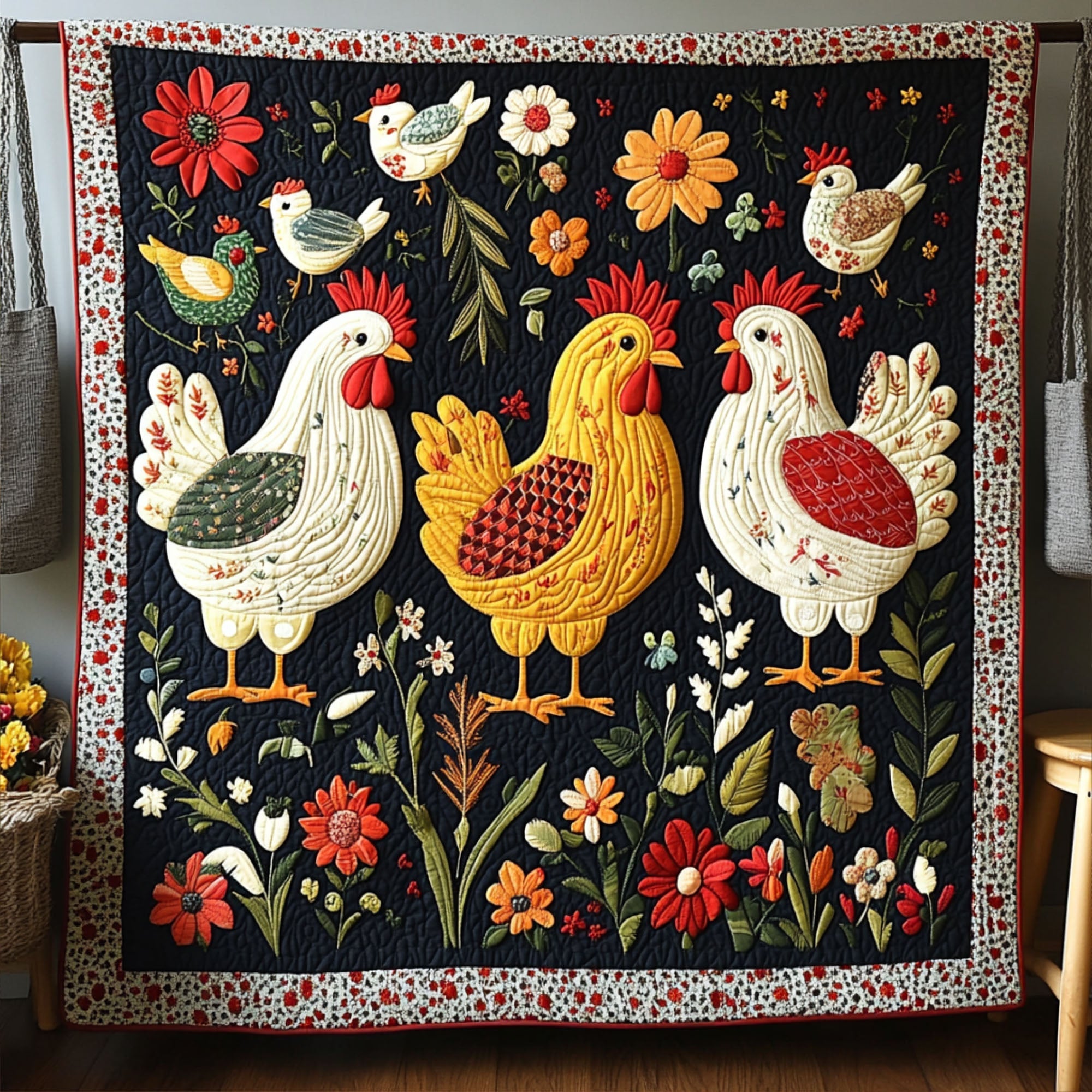 Cluck Cottage Quilted Blanket Cool Throw Blanket Chicken Related Gifts