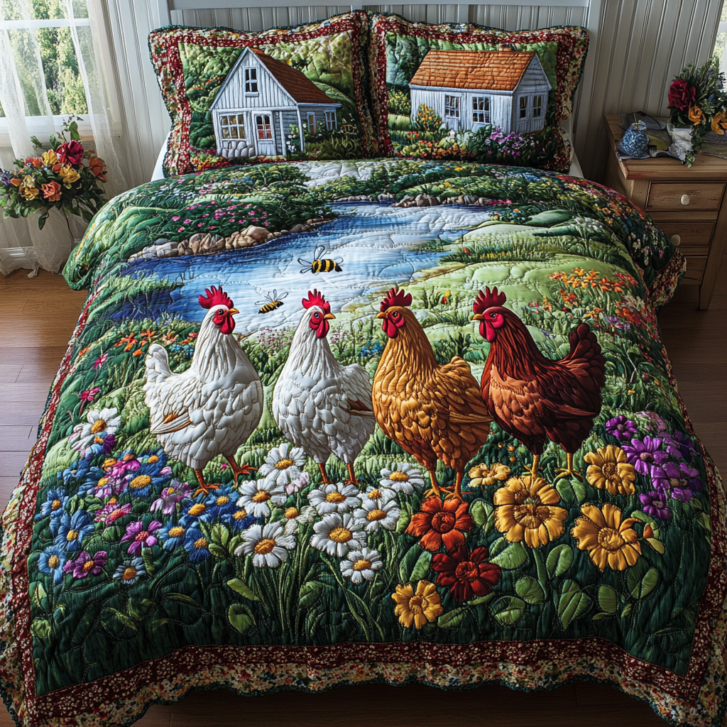 Cluck Life Quilted Bedding Set Cool Bedroom Decor Chicken Christmas Gifts