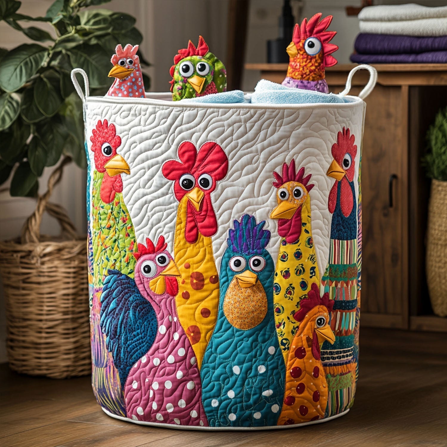Cluckin Cute Quilted Laundry Basket New Year Merch Gift