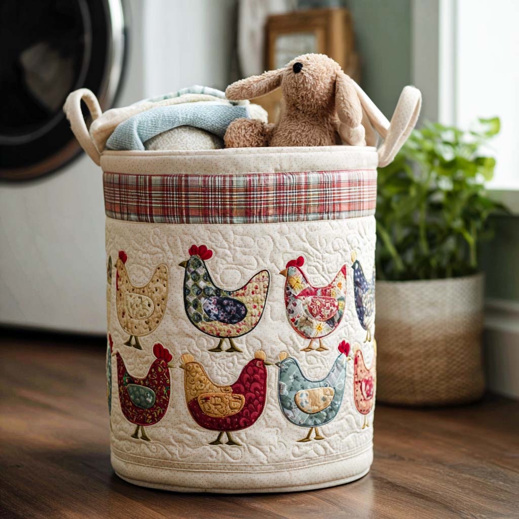 Clucky Charm Quilted Laundry Basket Merch For Family Time