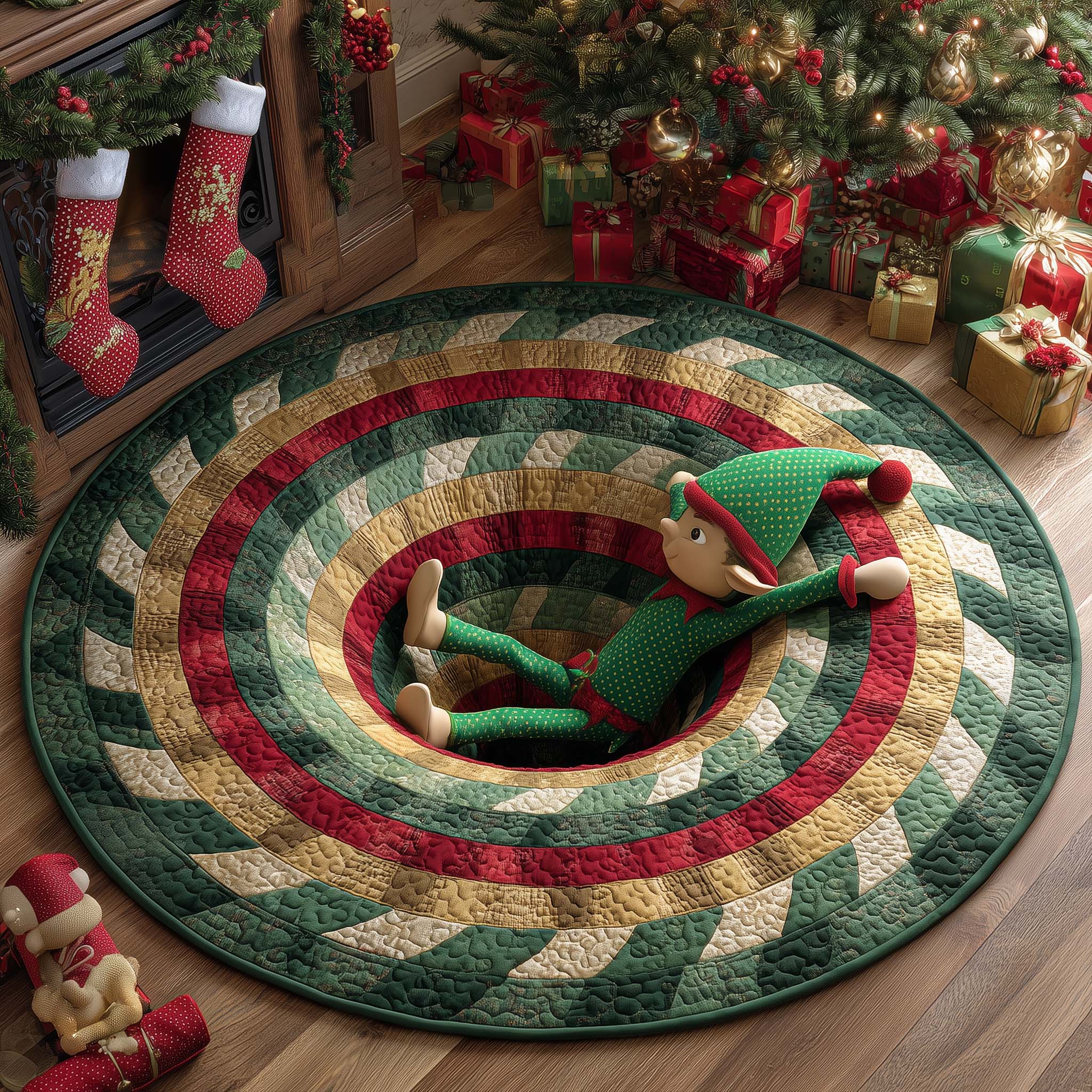 Clumsy Christmas Elf Quilted Round Mat Durable Quilted Round Mat for Everyday Use