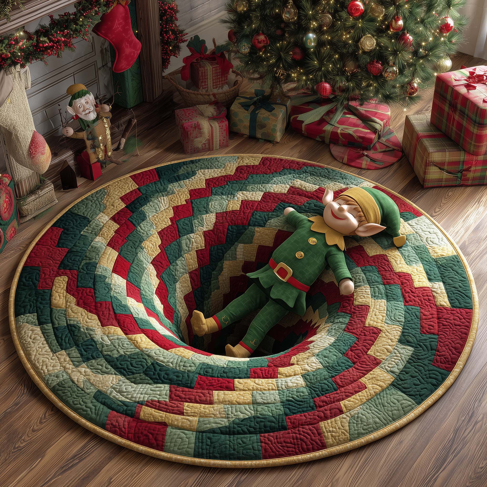 Clumsy Christmas Elf Quilted Round Mat Soft and Stylish Quilted Round Mat for Home Decor