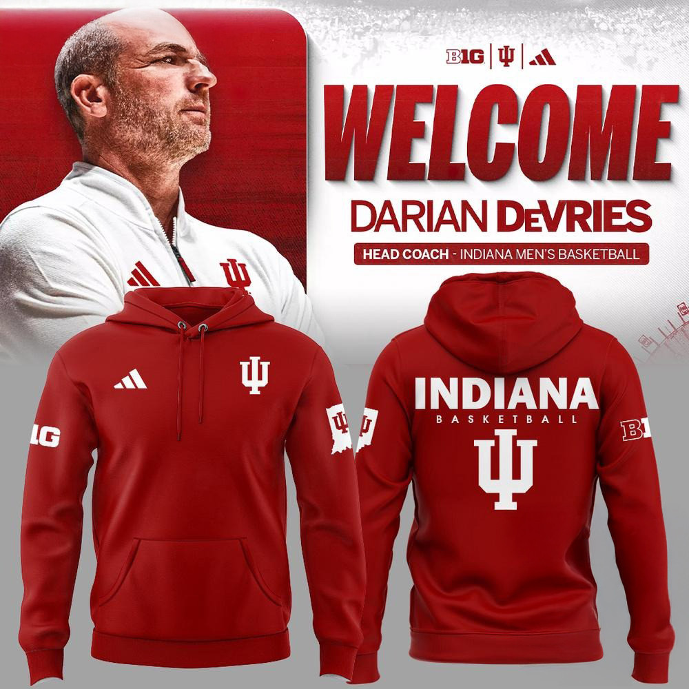 Coach Darian DeVries Indiana Hoosiers Men's Basketball 2025 Red Hoodie Fans Gifts