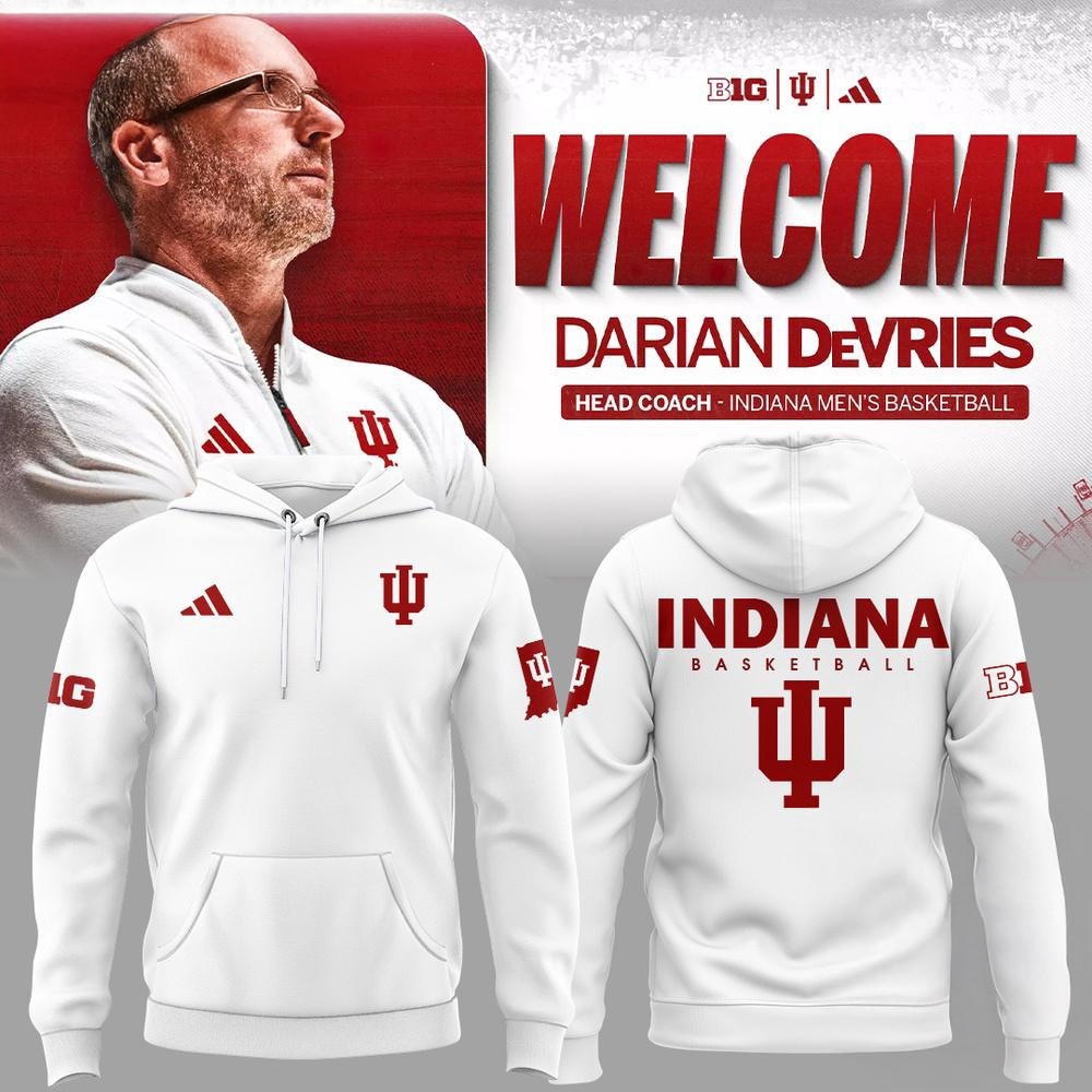 Coach Darian DeVries Indiana Hoosiers Men's Basketball 2025 White Hoodie Fans Gifts