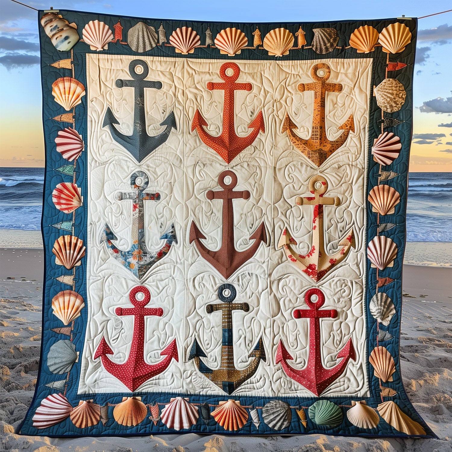 Coastal Anchors Quilted Blanket Christmas Plush Blanket