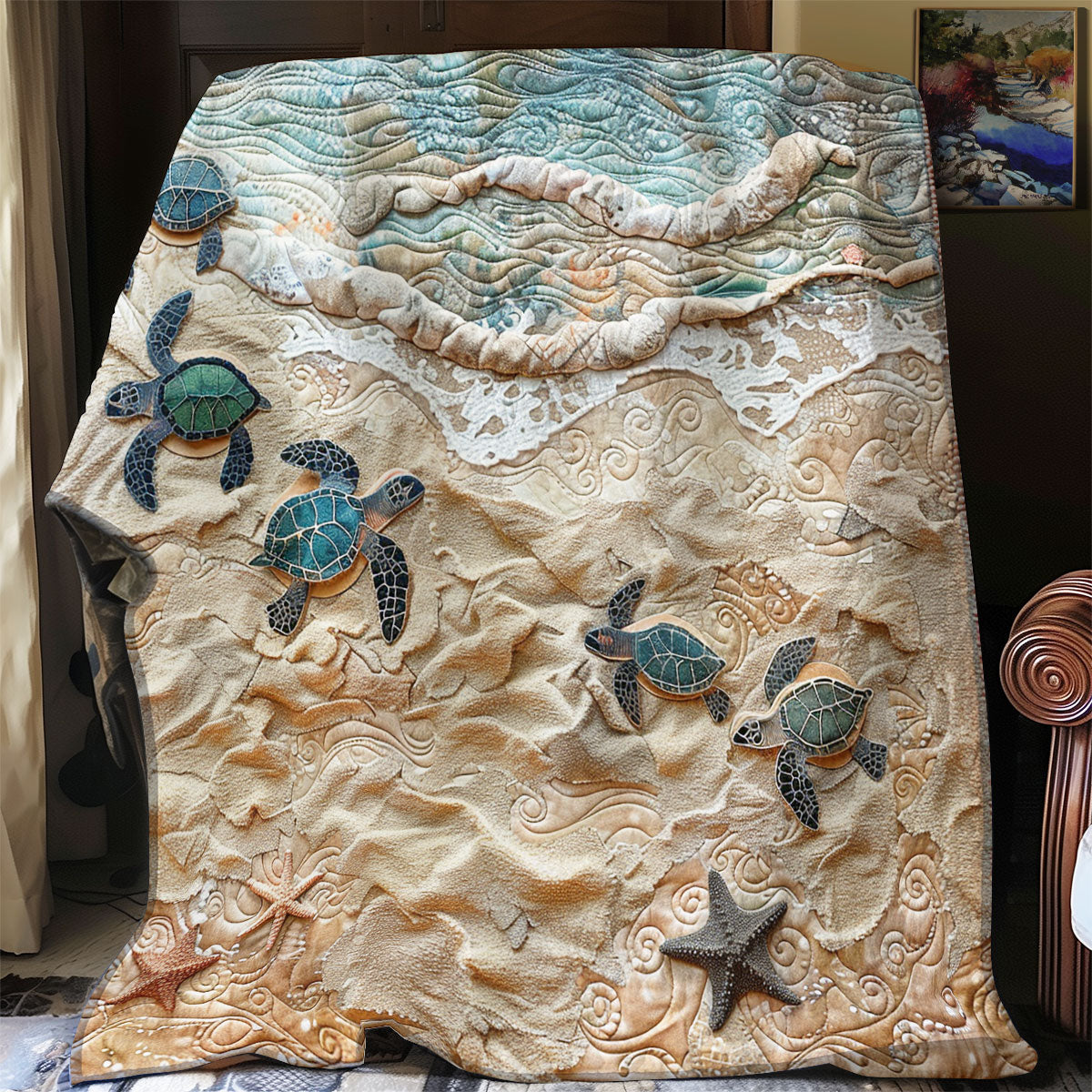 Coastal Baby Turtles Quilt Blanket Christmas Throws Sea Turtle Gifts For Mom