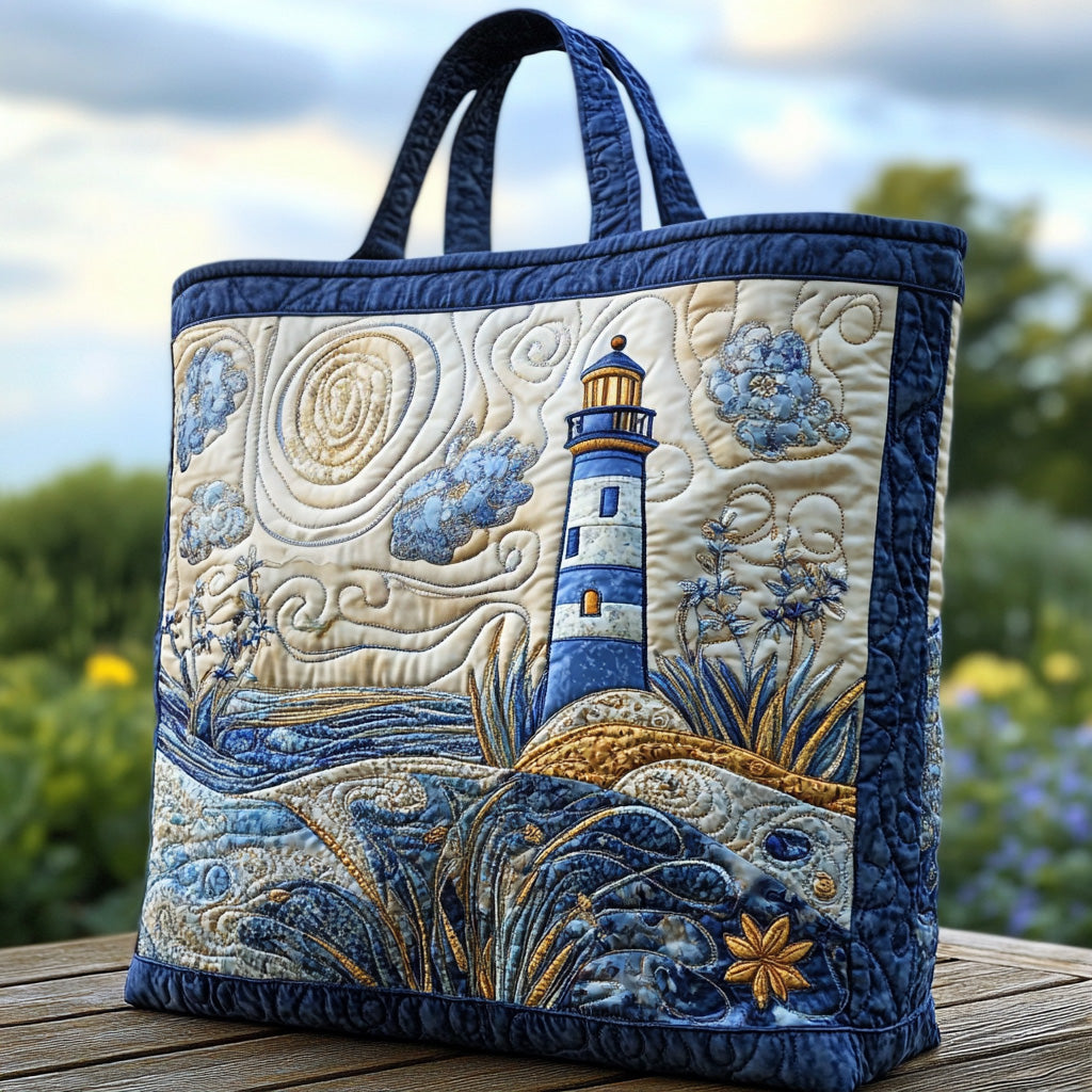 Coastal Beacon Quilted Tote Bag Gift For Ocean Lover