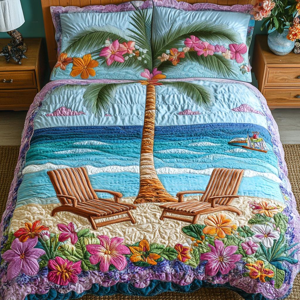 Coastal Bliss Quilted Bedding Set Cute Room Decor Best Christmas Gifts For Surfers