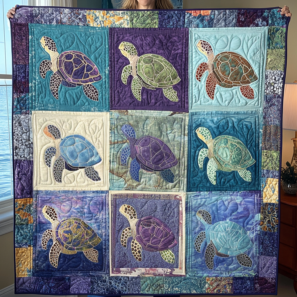 Coastal Bliss Quilted Blanket Gift For Turtle Lover