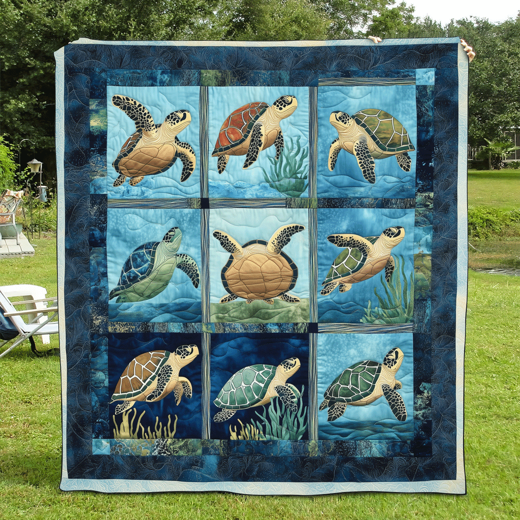 Coastal Bliss Quilted Blanket Gift For Turtle Lover