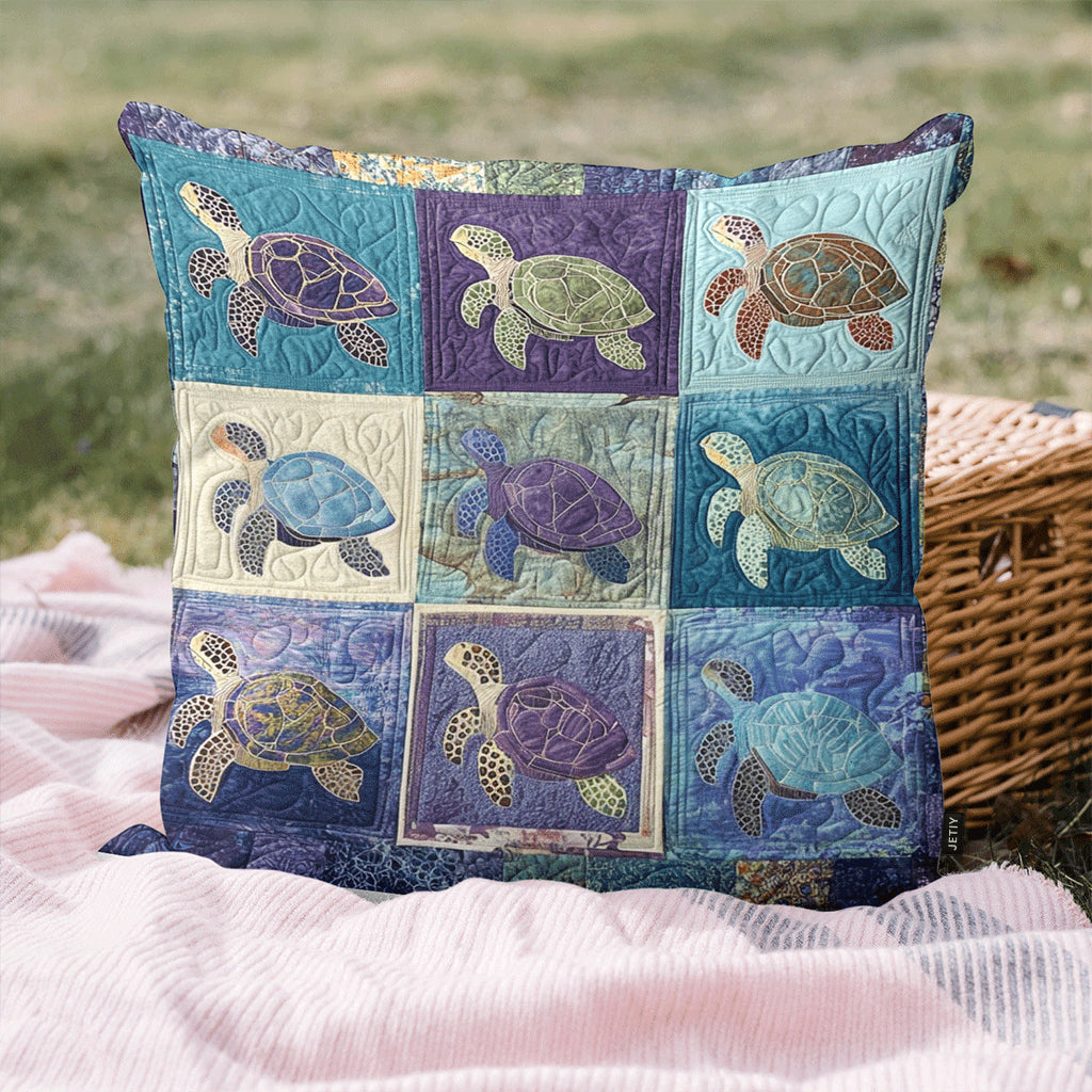 Coastal Bliss Quilted Pillow Case Aesthetic Home Decor Turtle Lover Presents