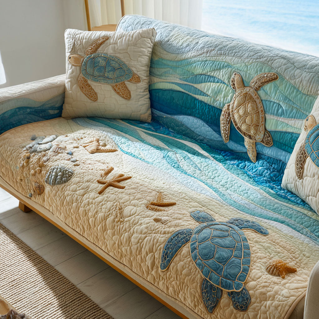 Coastal Bliss Quilted Sofa Cover Seat Covers For Couches Sea Turtle Themed Gifts