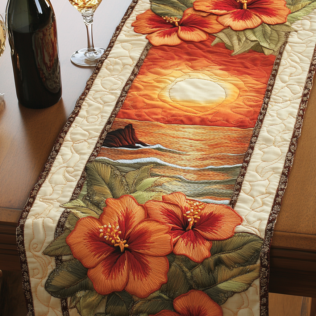 Coastal Bloom Quilted Table Runner Floral Table Cover Gift Idea For Mother In Law
