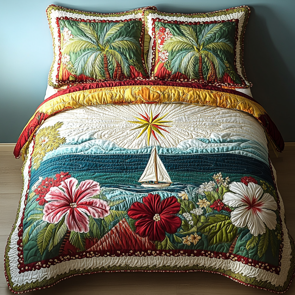 Coastal Breeze Quilted Bedding Set Stylish Bed Sheet Set for Modern Home