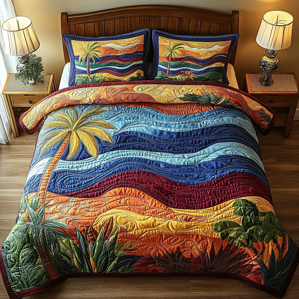 Coastal Breeze Quilted Bedding Set Trendy Bedding Set for Bedroom Makeover
