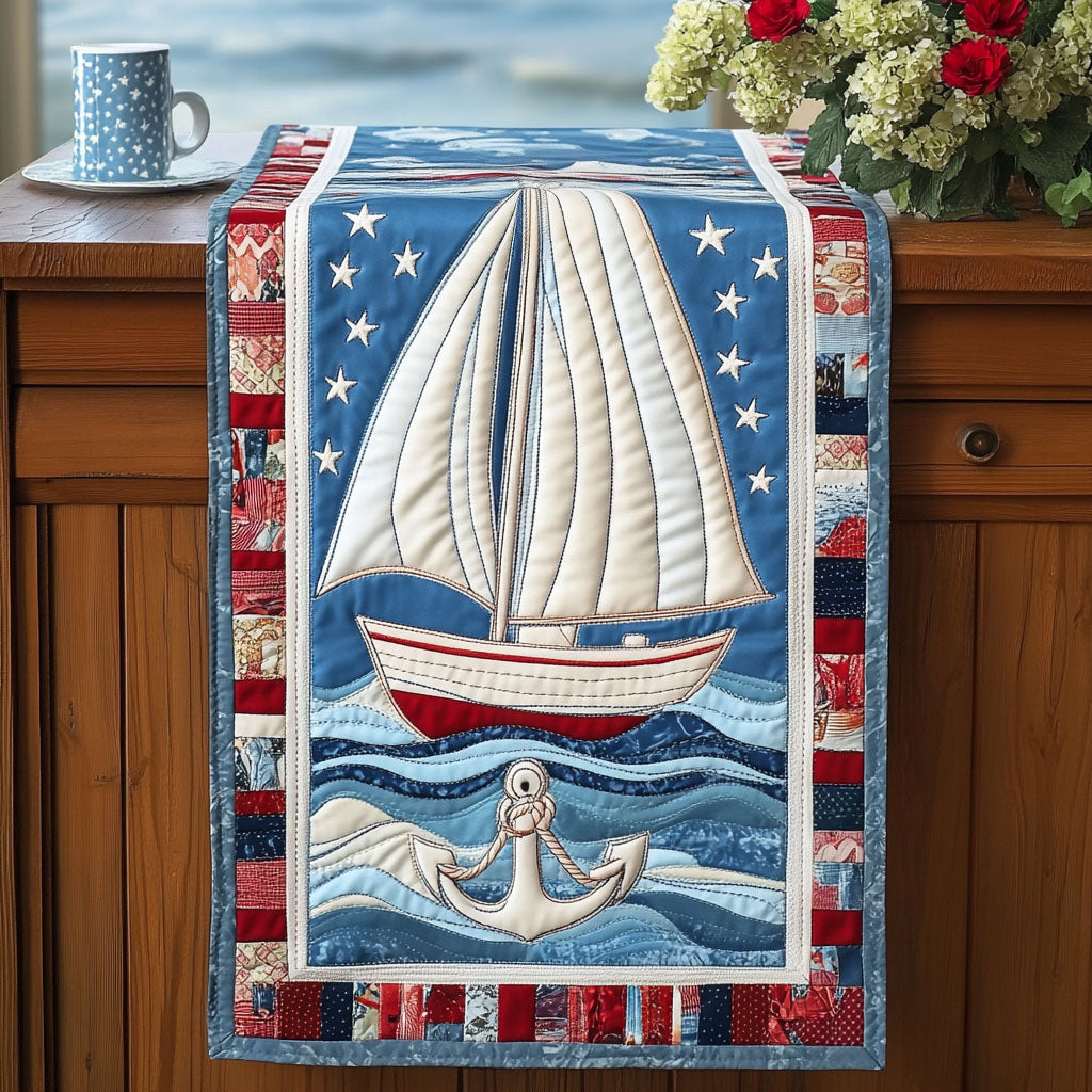 Coastal Breeze Quilted Table Runner Nautical Table Topper Anchor Themed Gifts