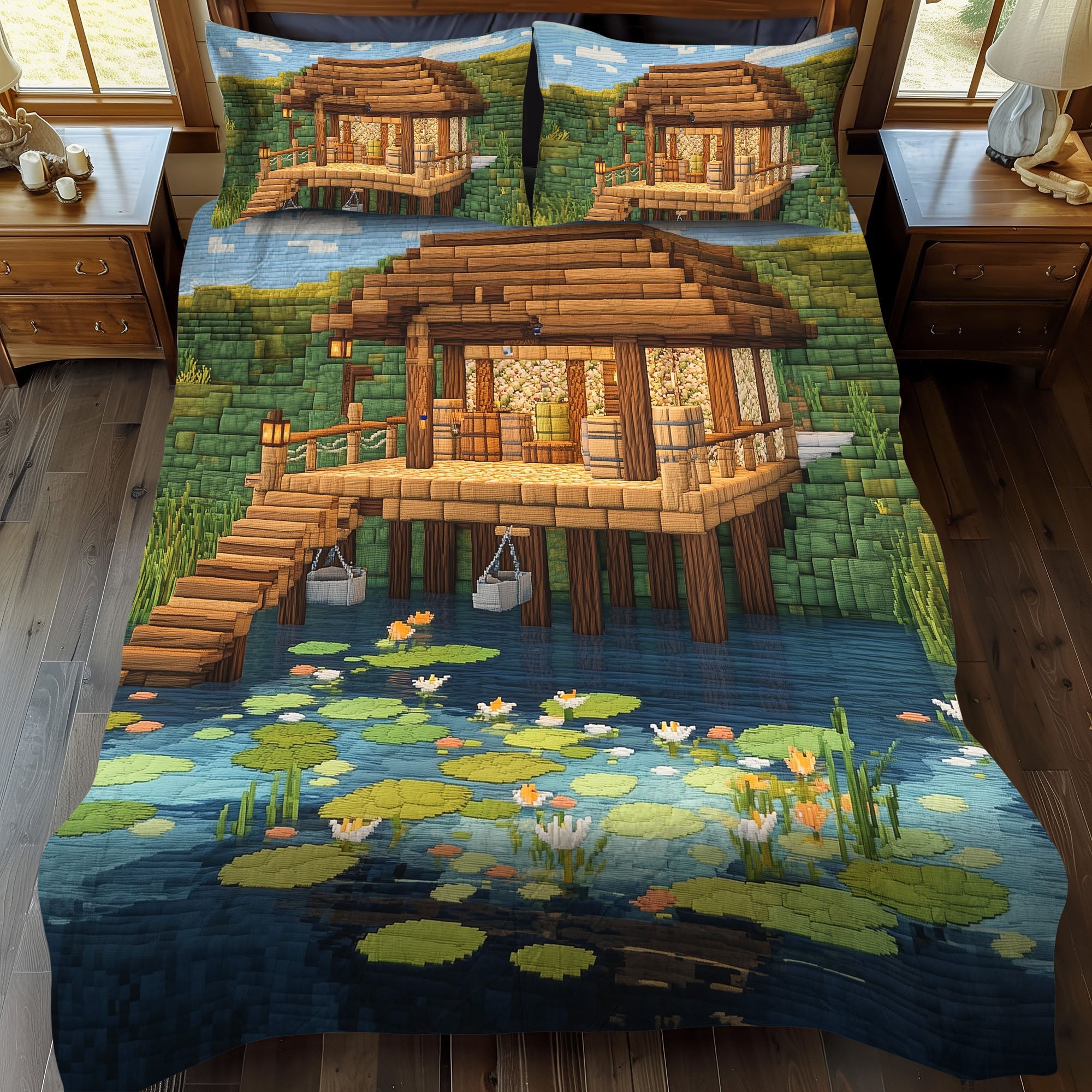 Coastal Cabin Quilted Bedding Set Bedroom Decorations Fishing Gifts For Him