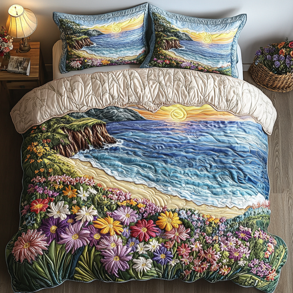 Coastal Calm Quilted Bedding Set Aesthetic Room Decor Best Gifts For Surfer Boyfriend