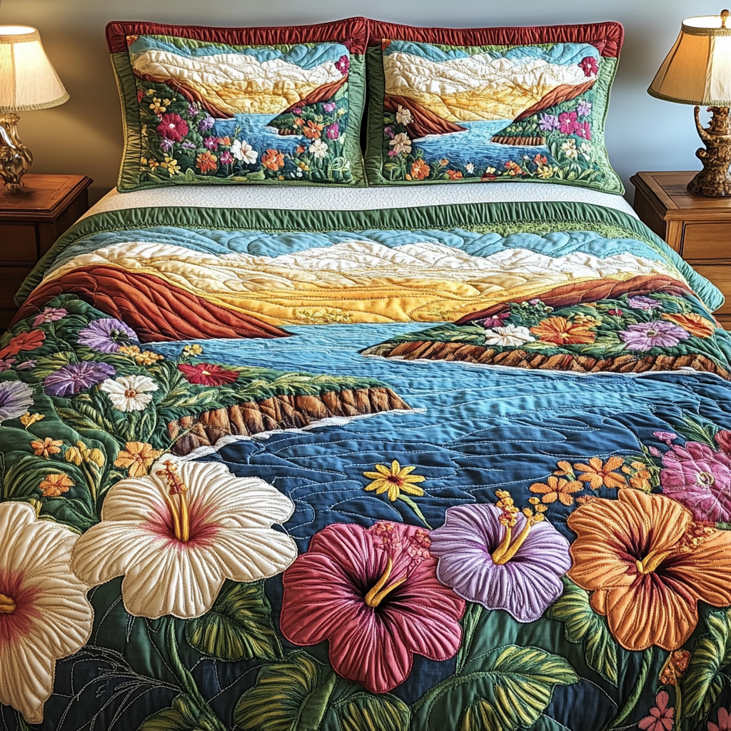 Coastal Calm Quilted Bedding Set Cozy Comforter Set for Winter Warmth