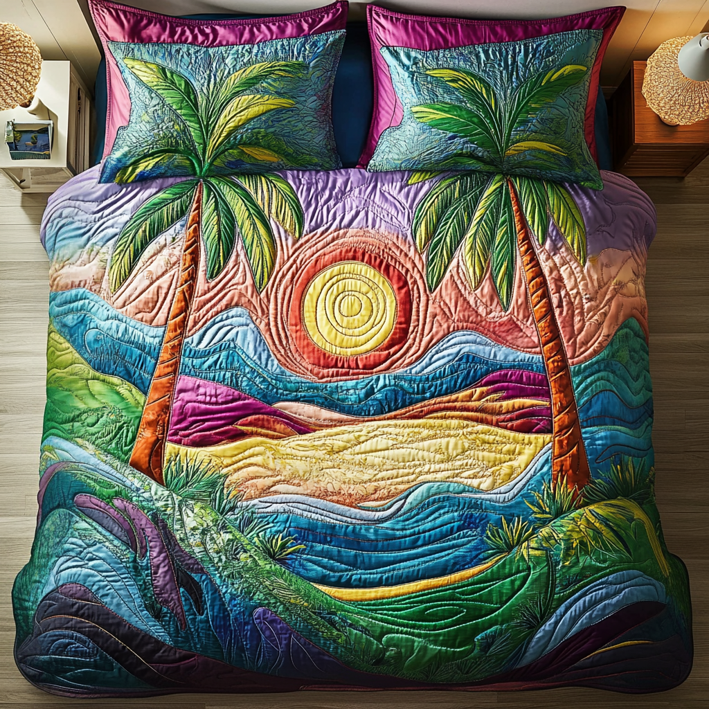 Coastal Calm Quilted Bedding Set Holiday Duvet Covers Gifts For Surfing Enthusiasts