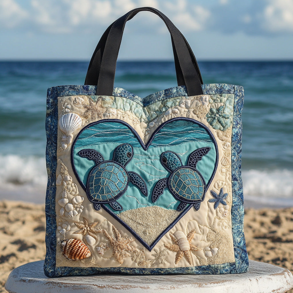 Coastal Calm Quilted Tote Bag Sea Turtle Themed Gifts