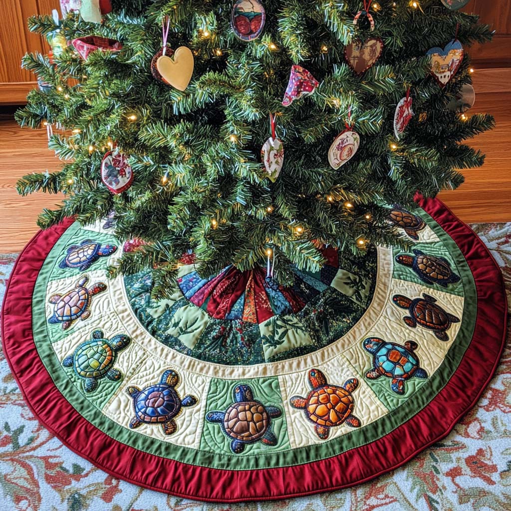 Coastal Charm Christmas Quilted Tree Skirt Seasonal Tree Area Decoration