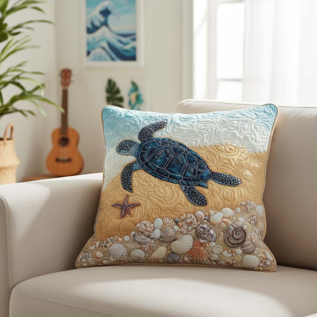 Coastal Charm Quilted Pillow Case Decorative Pillow Covers Gifts For A Turtle Lover
