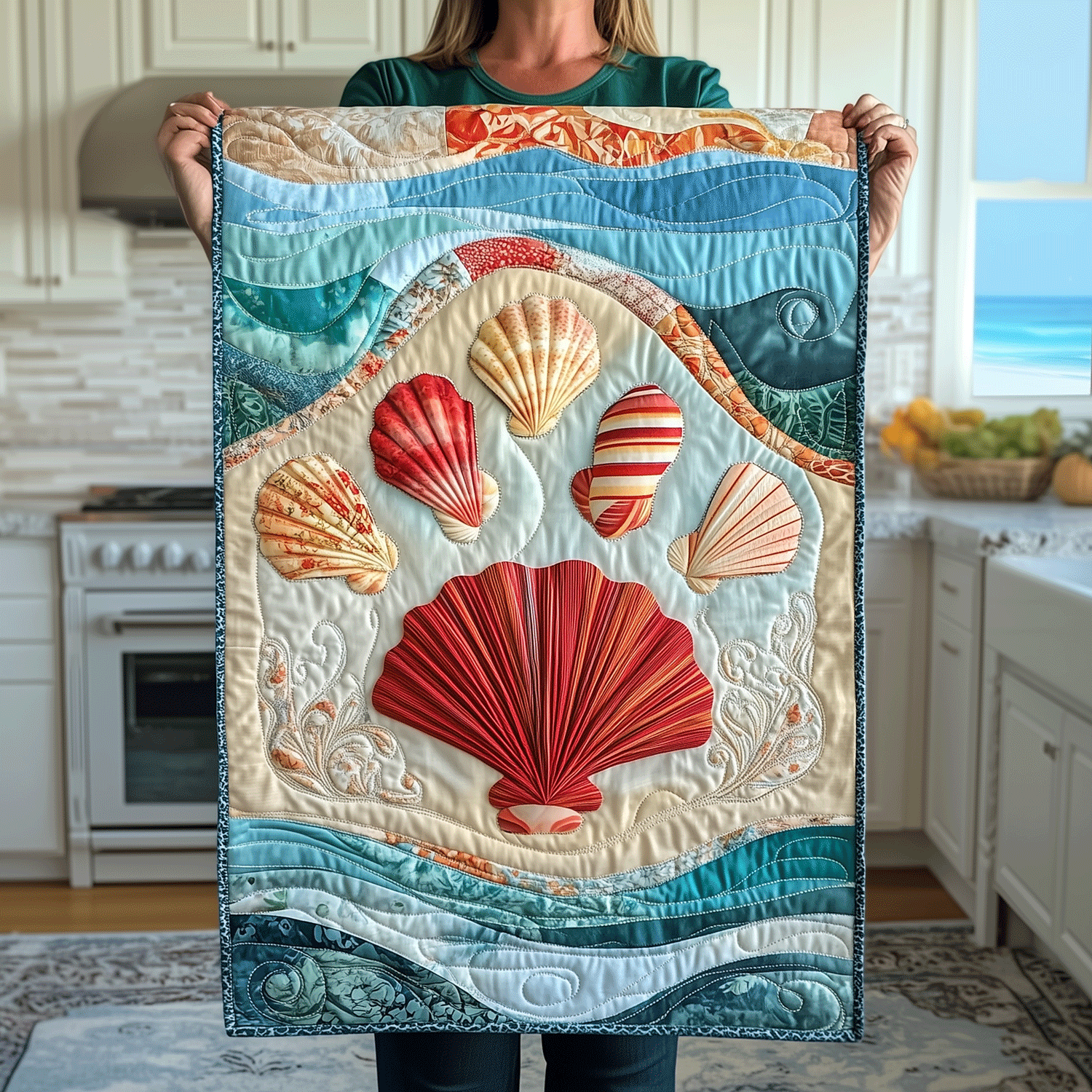 Coastal Charm Quilted Table Runner Beach Style Table Runner Good Family Gifts