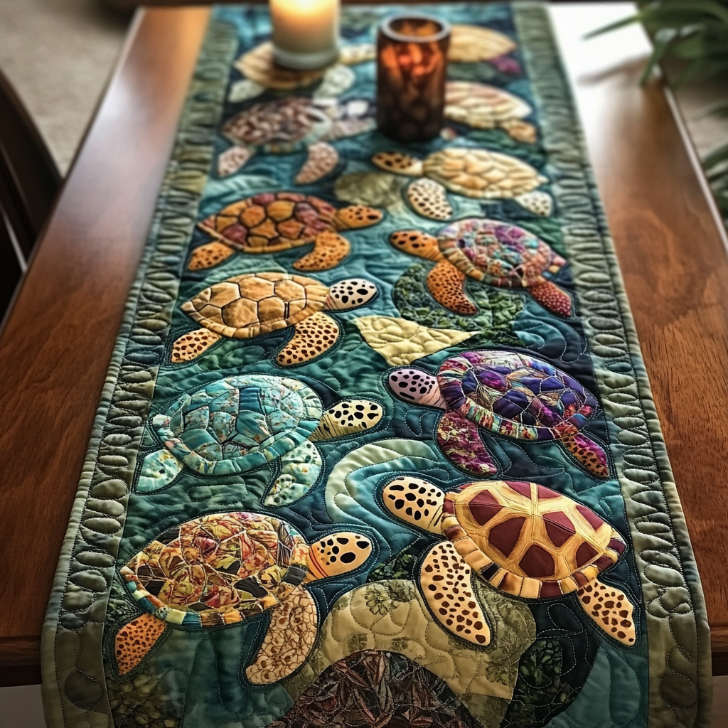 Coastal Charm Quilted Table Runner Dining Room Centerpieces Christmas Gifts For Turtle Lovers