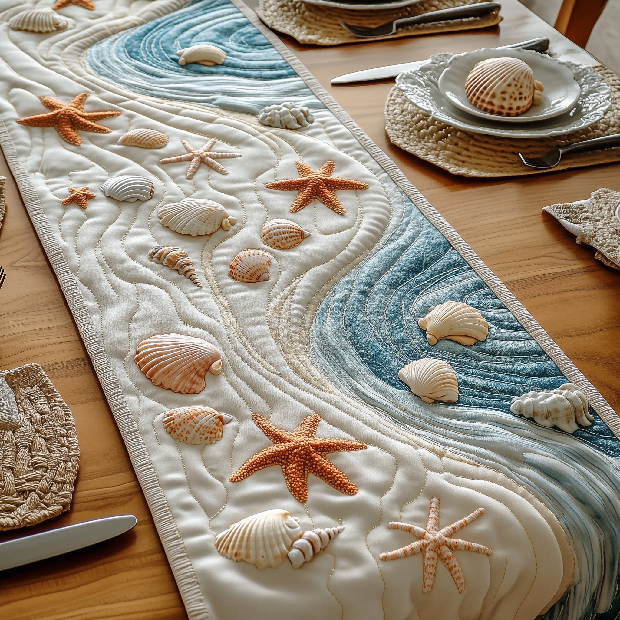 Coastal Charm Quilted Table Runner Festive Christmas Dining Room Table Runner