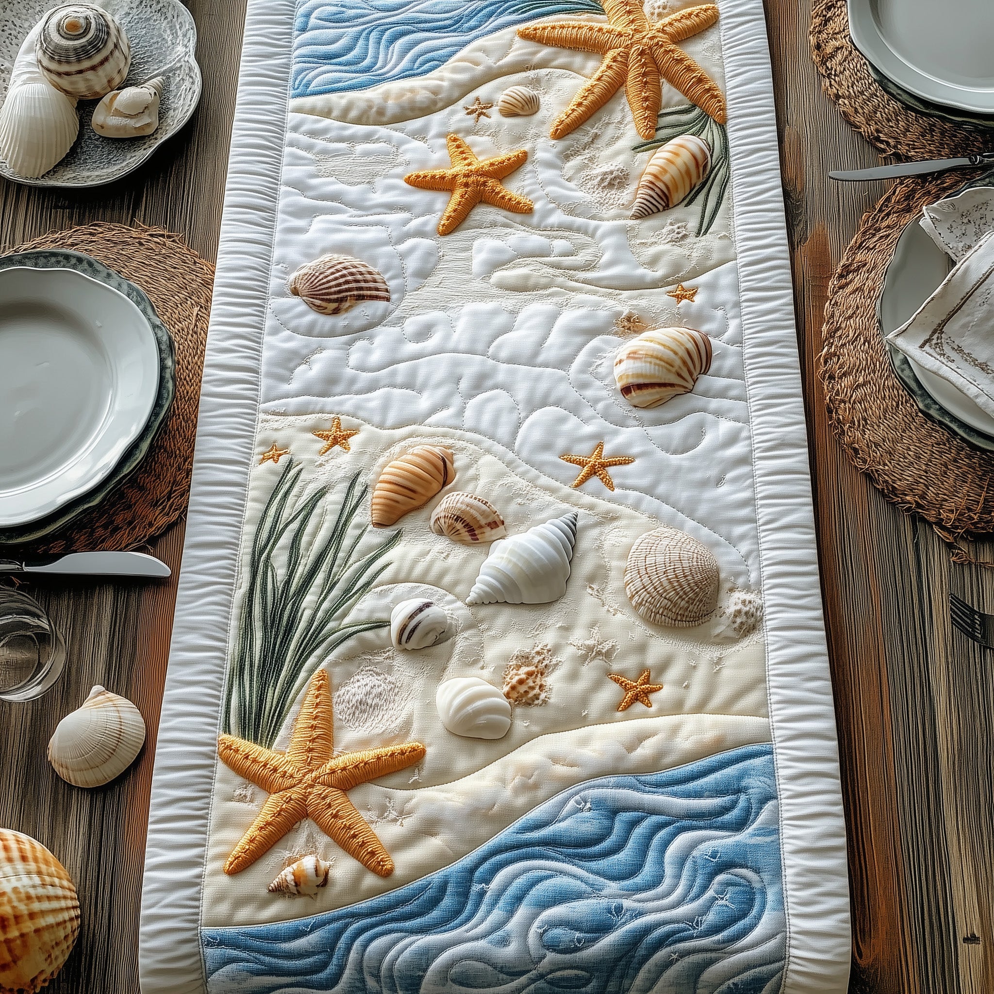 Coastal Charm Quilted Table Runner Holiday Party Table Runner