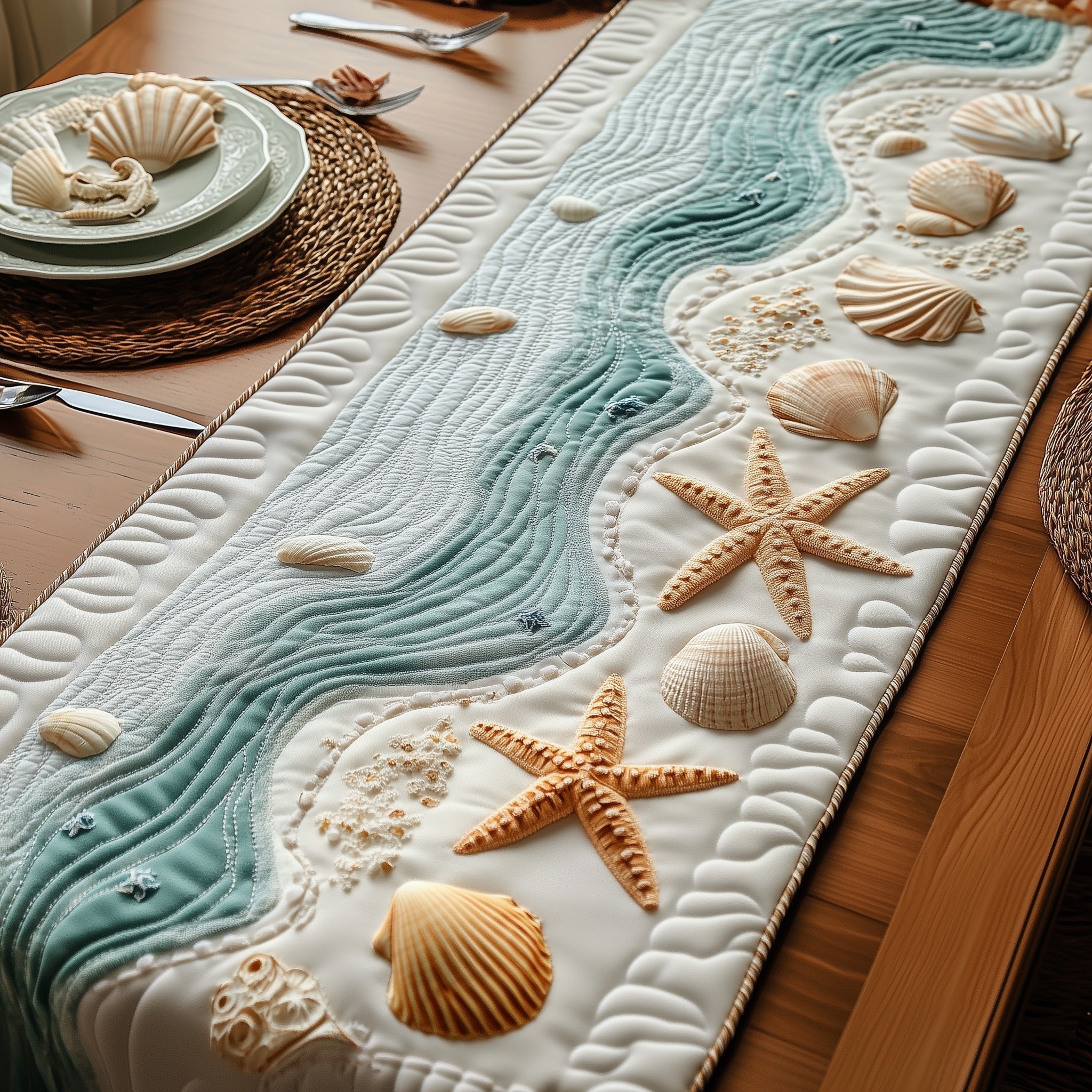 Coastal Charm Quilted Table Runner Rustic Kitchen Dining Decor Gift For Cozy Family Home