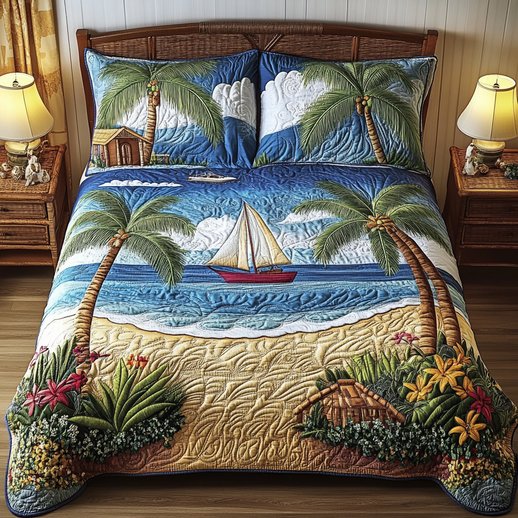 Coastal Comfort Quilted Bedding Set Cute Room Decor Small Gifts For Bird Lovers