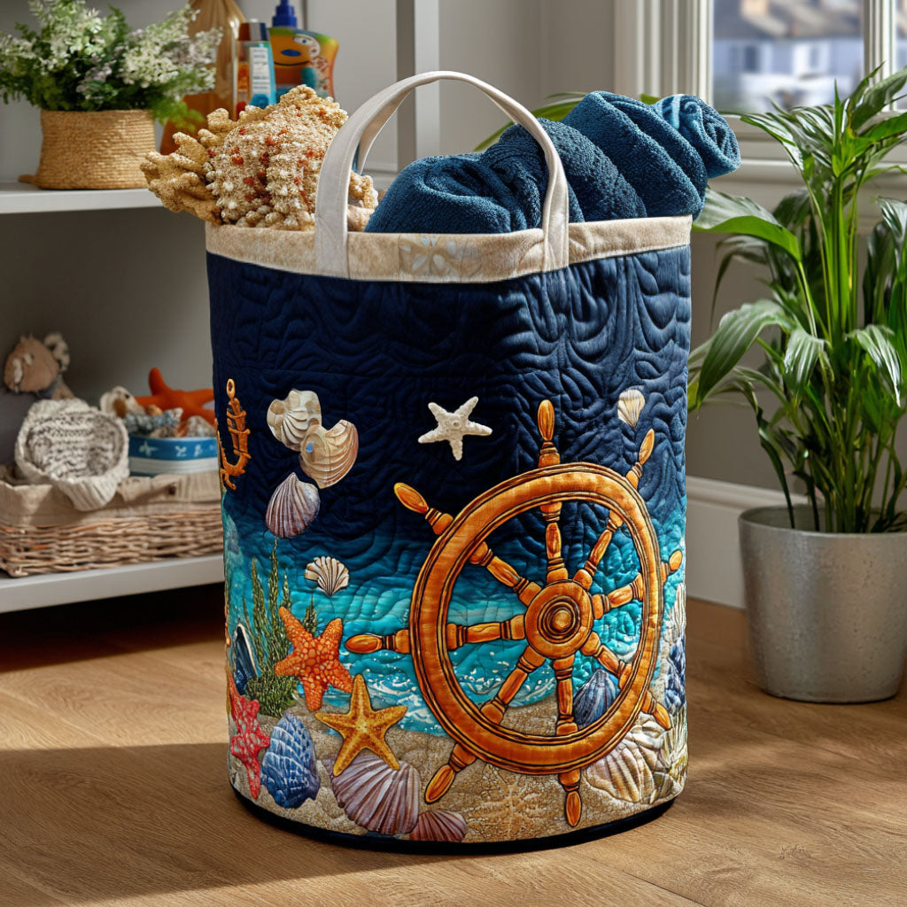 Coastal Compass Quilted Laundry Basket Holiday Favorite Gift