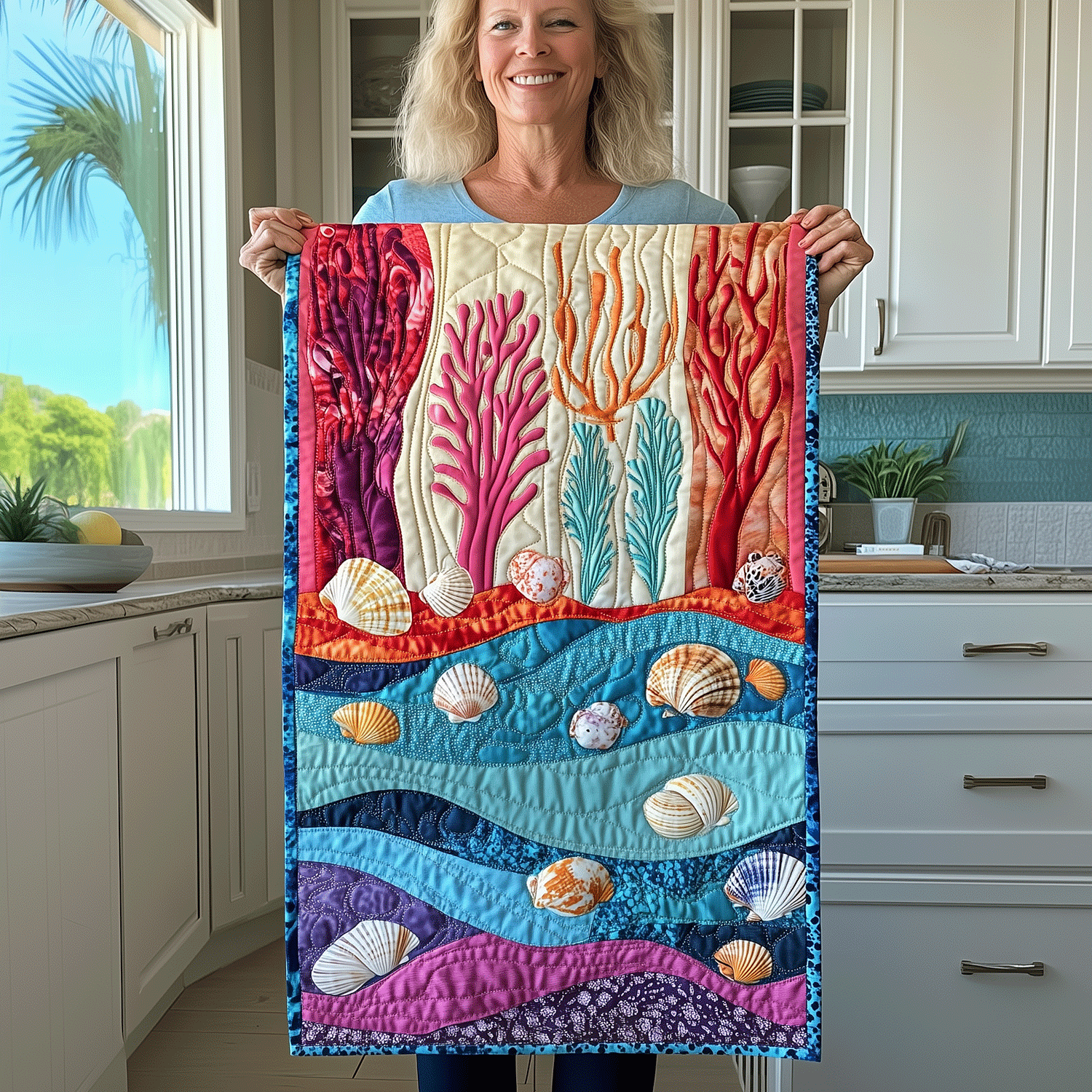 Coastal Coral Quilted Table Runner Coastal Style Table Runners Good Gifts For Mom