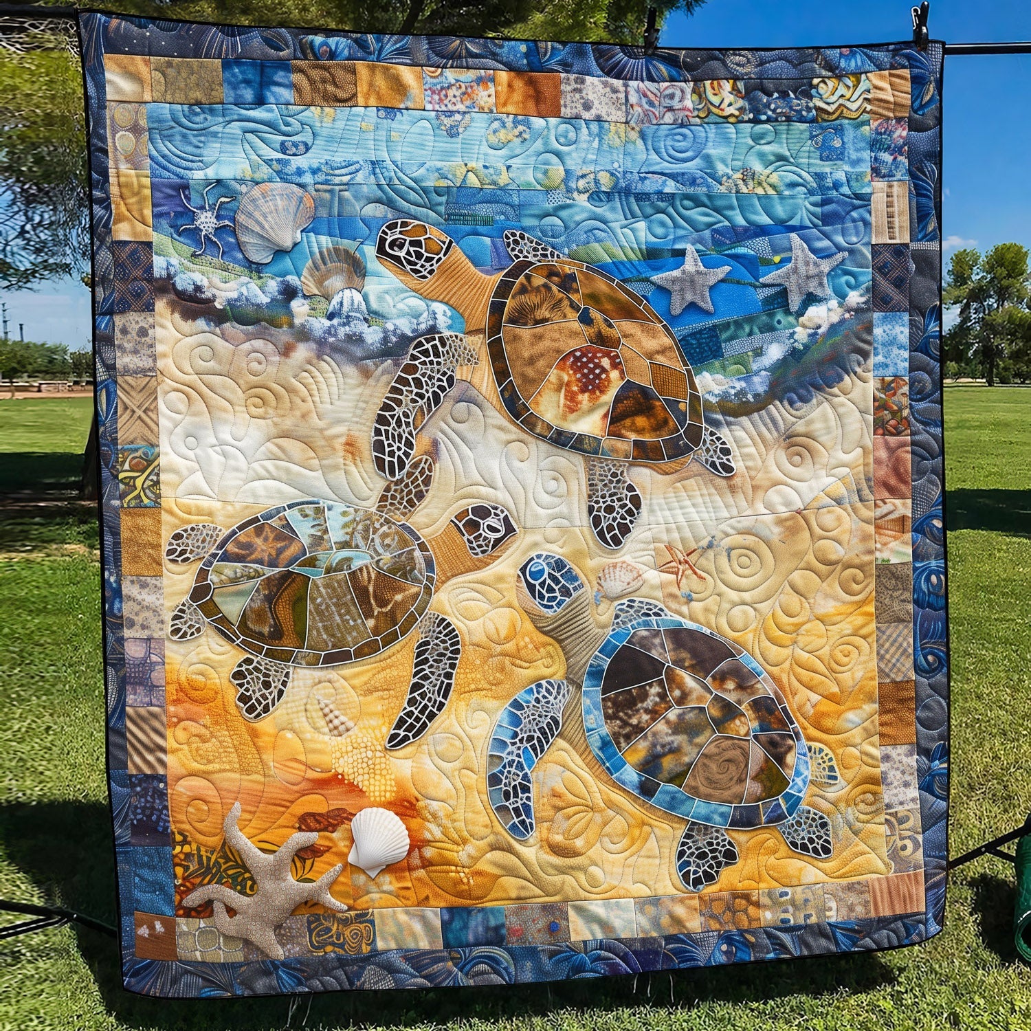 Coastal Crawl Quilted Blanket Gifts For A Turtle Lover