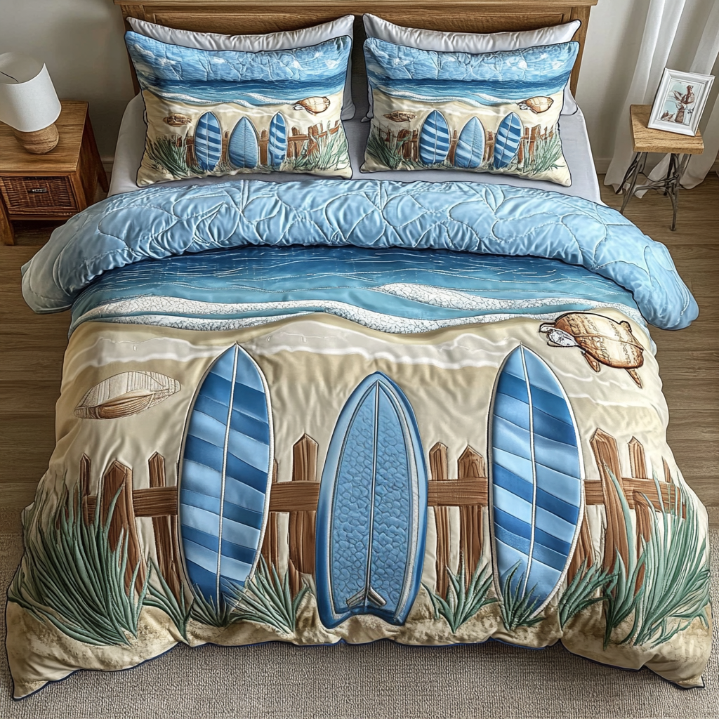 Coastal Dream Quilted Bedding Set Bed Room Decoration Christmas Gifts For Surfers