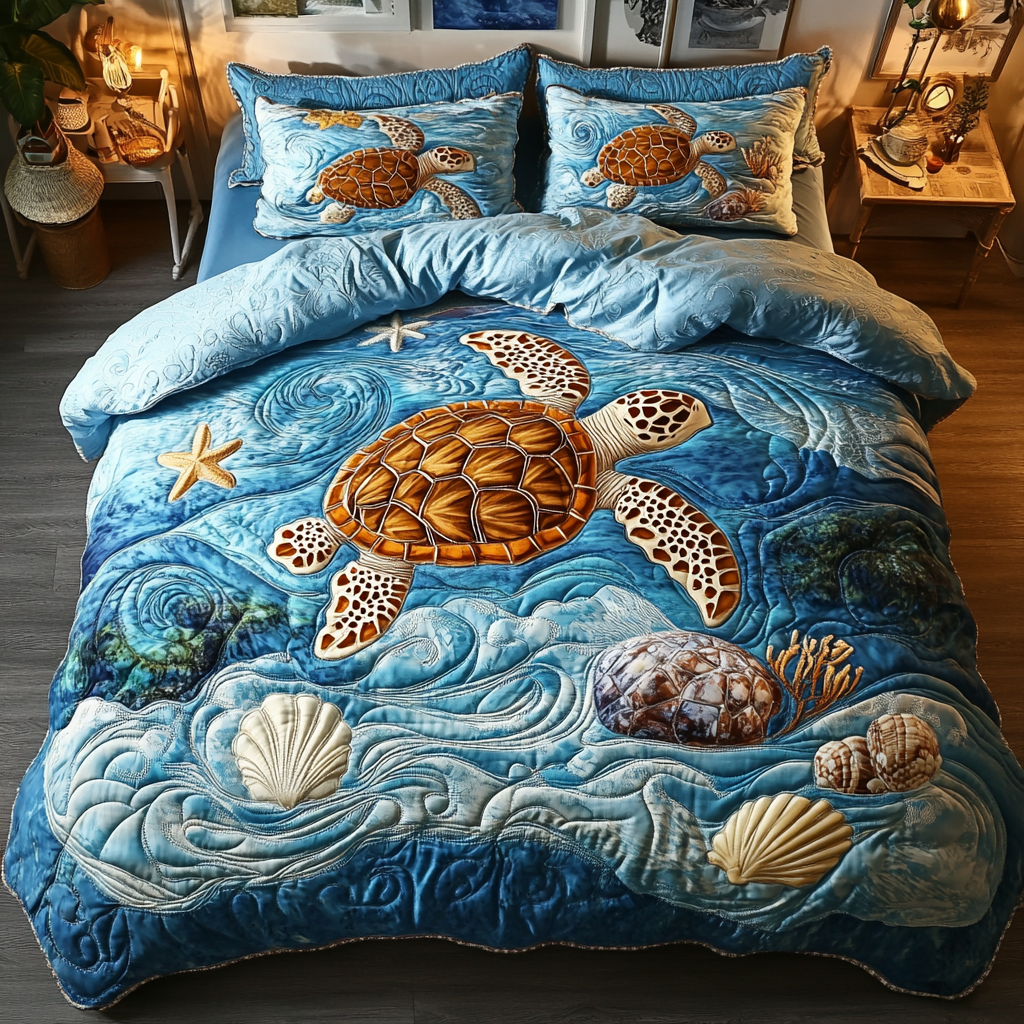 Coastal Dreams Quilted Bedding Set Bedroom Decor Ideas Sea Turtle Gifts For Mom