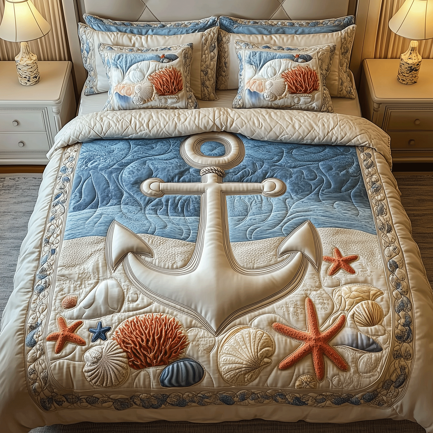 Coastal Dreams Quilted Bedding Set High-Quality Cotton Bedding Set for Deep Sleep
