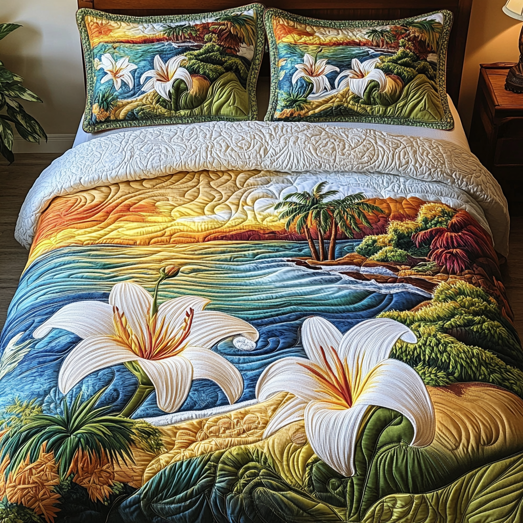 Coastal Dreams Quilted Bedding Set Luxury Comforter Gift Set for Him or Her