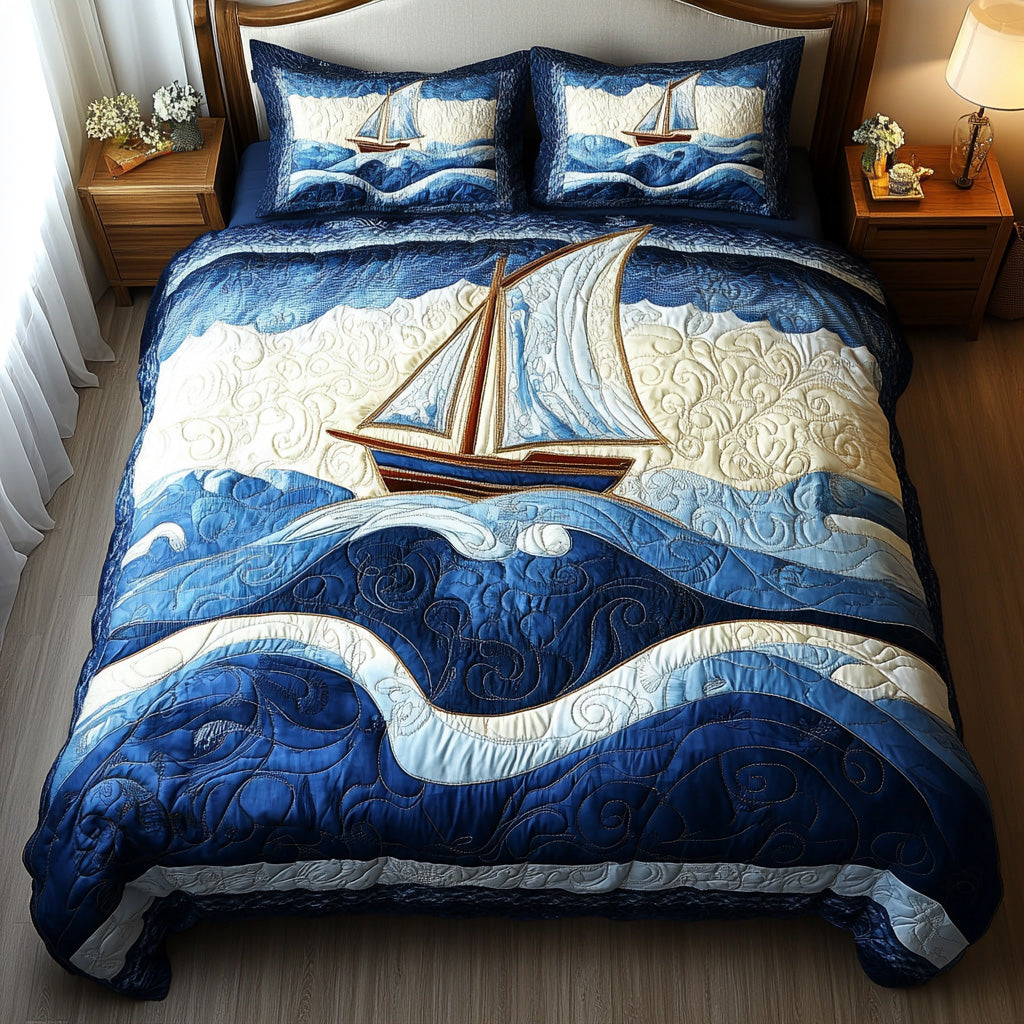 Coastal Dreams Quilted Bedding Set Unique Bed Sheet Set Gifts For Sailboat Owners