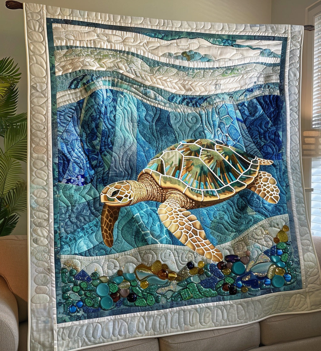 Coastal Dreams Quilted Blanket Gift For Turtle Lover