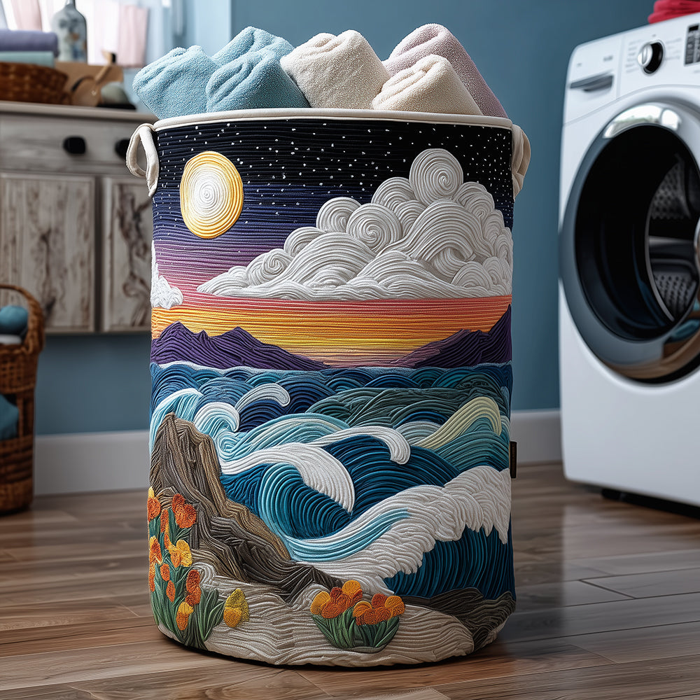 Coastal Dreams Quilted Laundry Basket Perfect Gift For College Dorm